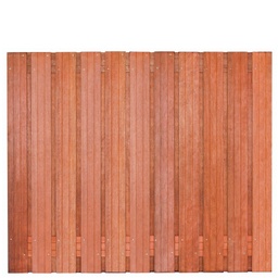[P002249-8.43150] Tuinscherm hardhout 23 planks (21+2) Hoorn 180 x150 Planken: 1.4x14.0cm / 21 stuks 2 tussenregels van 1.4x14.0cm, rvs geschroefd houtsoort: Keruing 