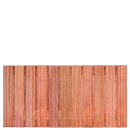 [P002247-8.43090] Tuinscherm hardhout 23 planks (21+2) Hoorn 180 x 90 Planken: 1.4x14.0cm / 21 stuks 2 tussenregels van 1.4x14.0cm, rvs geschroefd houtsoort: Keruing 