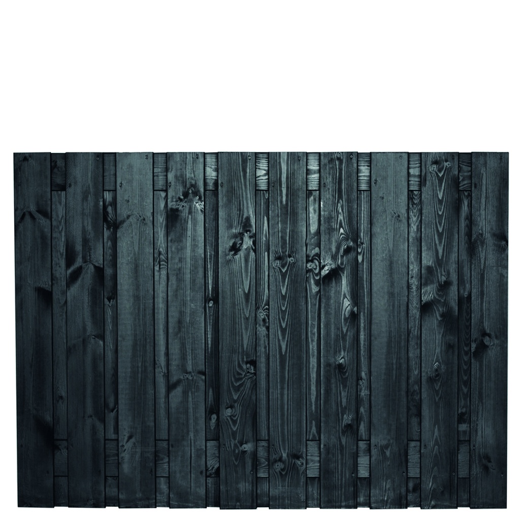 [P022246-8.52130P] Tuinscherm zwart gesp. 21 planks (19+2) Stuttgart 130x180cm Planken: 1.6x14.0cm / 19 stuks 2 tussenplanken van 1.6x14.0cm, rvs geschroefd  