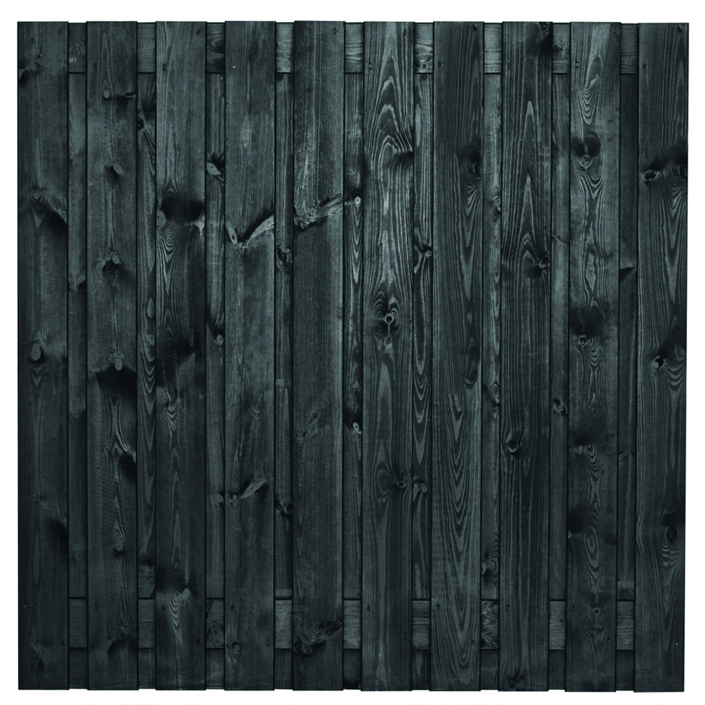 [P022250-8.52180P] Tuinscherm zwart gesp. 21 planks (19+2) Stuttgart 180x180cm Planken: 1.6x14.0cm / 19 stuks 2 tussenplanken van 1.6x14.0cm, rvs geschroefd  