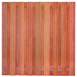 [P002242-8.41180] Tuinscherm hardhout 19 planks (17+2) Harlingen 180 x 180 Planken: 1.4x14.0cm / 17 stuks 2 tussenregels van 1.4x14.0cm, rvs geschroefd houtsoort: Keruing 