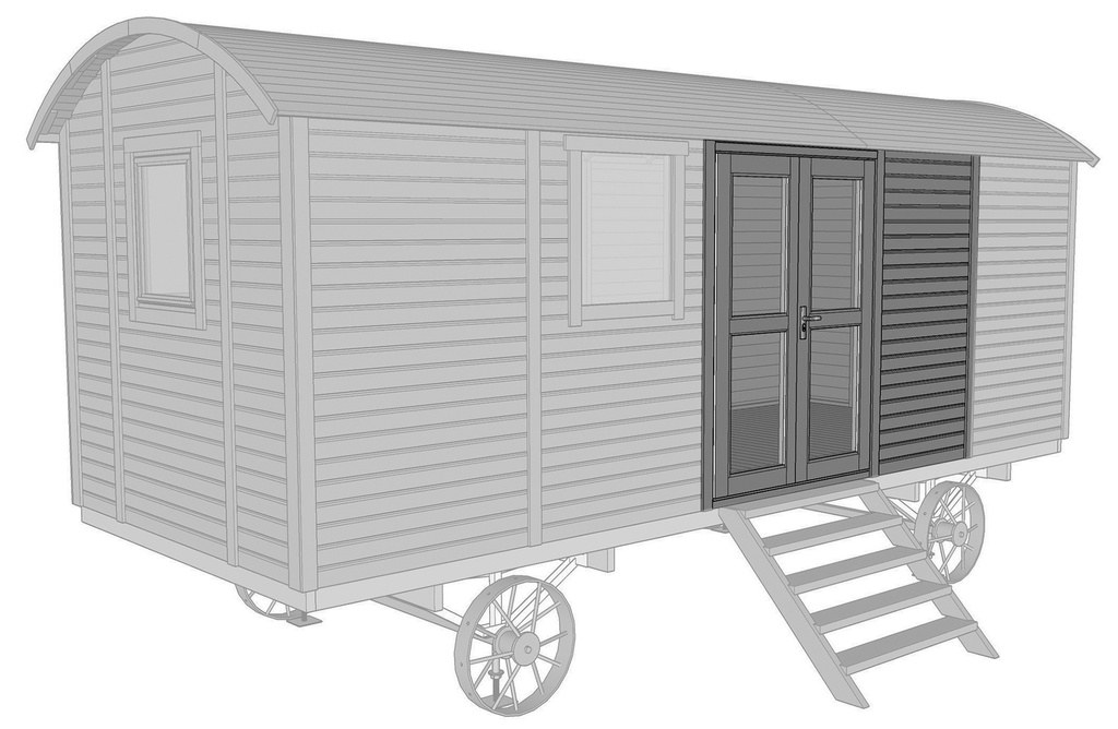 [P013097-40.0184SD] Prefab paneel met enkele deur t.b.v. zigeunerwagen    