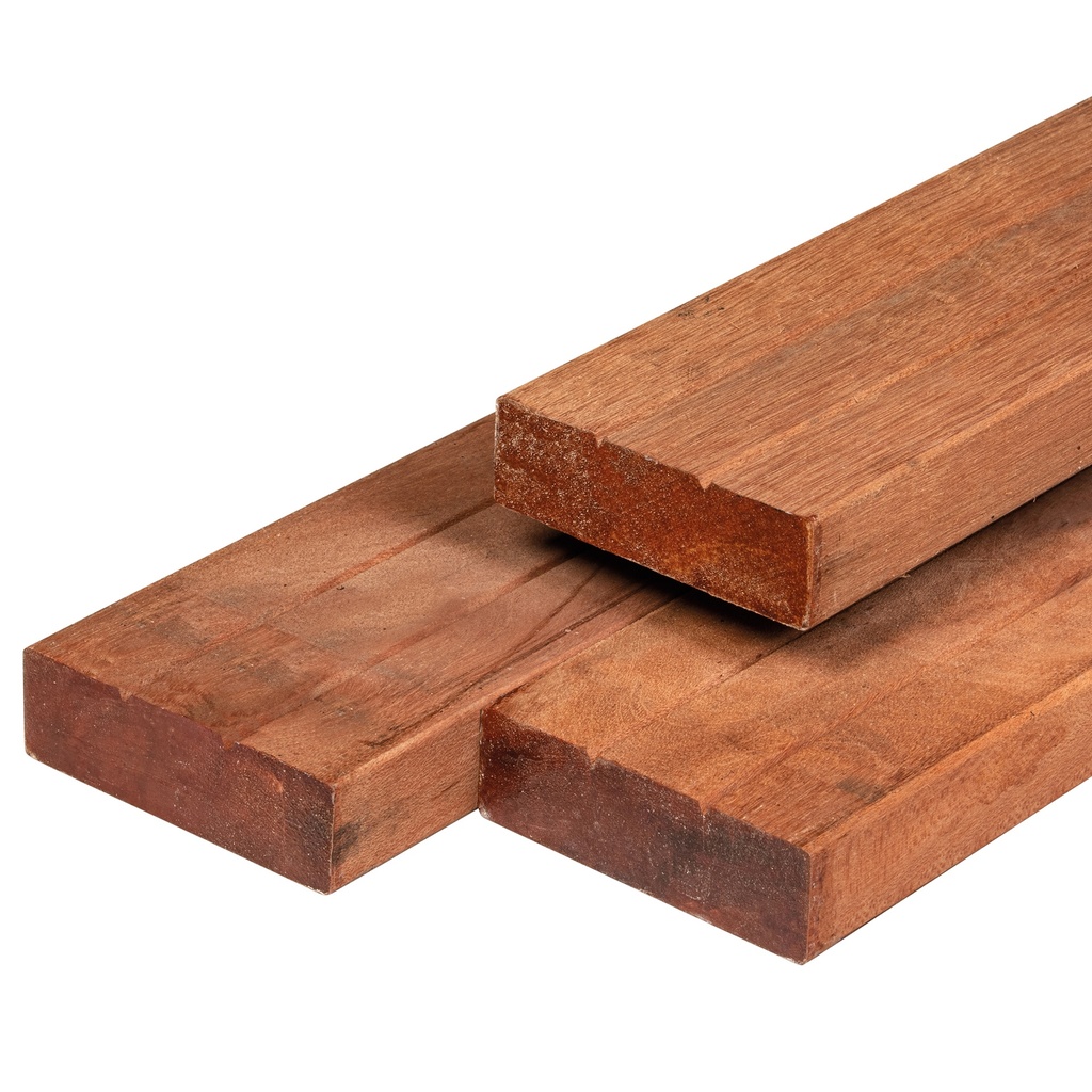[P002272-2.51430] Hardhout timmerhout kunstmatig gedroogd 4.4x14.5x305cm geschaafd 4rh, 2xv 2 brede zijden met 2x V-groef houtsoort: Keruing  